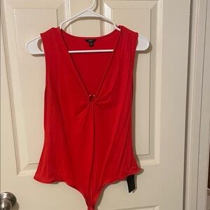 Guess Red V-Neck Bodysuit